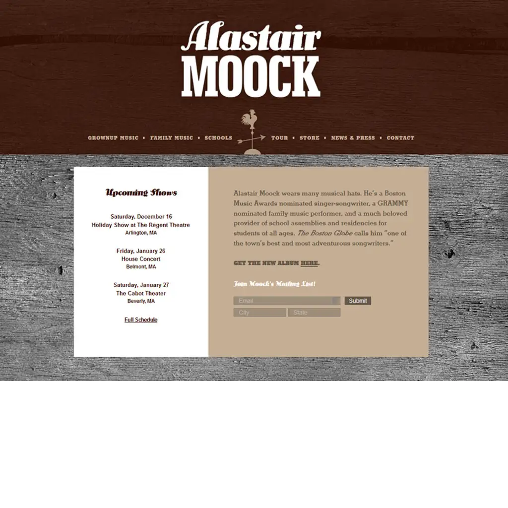 Alastair Moock Music website screenshot