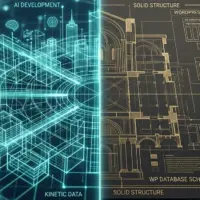 A split-screen visual comparing a glowing AI-generated web prototype with a structured WordPress Gutenberg architectural blueprint, illustrating the difference between rapid AI prototyping and sustainable web engineering in Maine.